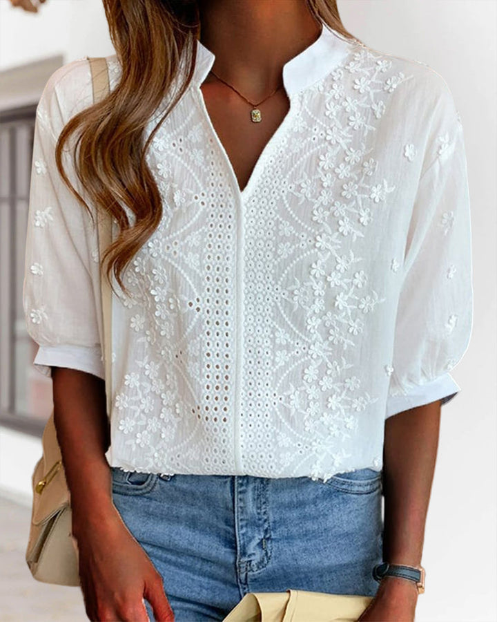 Blouse à manches courtes unie avec décolleté en V